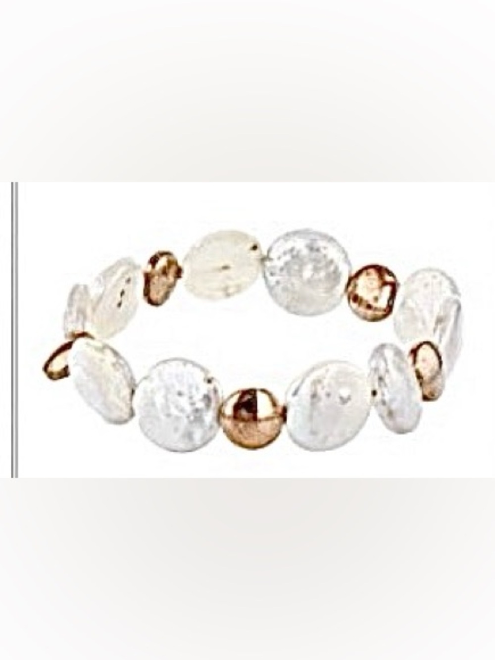 14-15mm White Freshwater Pearl & Rose Hematine Stretch Bracelet